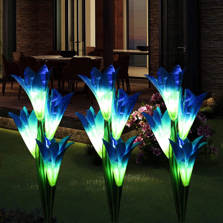 Aptoco Solar Lily Flowers Garden Lights LED Outdoor Decor Lamp MultiColor(Set Of 3) Wayfair